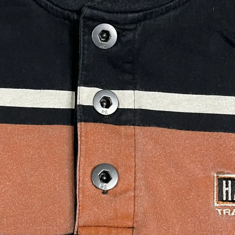 Harley-Davidson Henley Shop Shirt Mens Sz XL Mankato MN Stripe Badge Biker